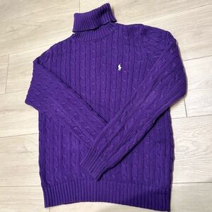 Purple Cable Knit Turtleneck Sweater